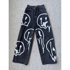 MINA BUY FUNNY Wide Leg Jeans Smiley Face Graphic Streetwear